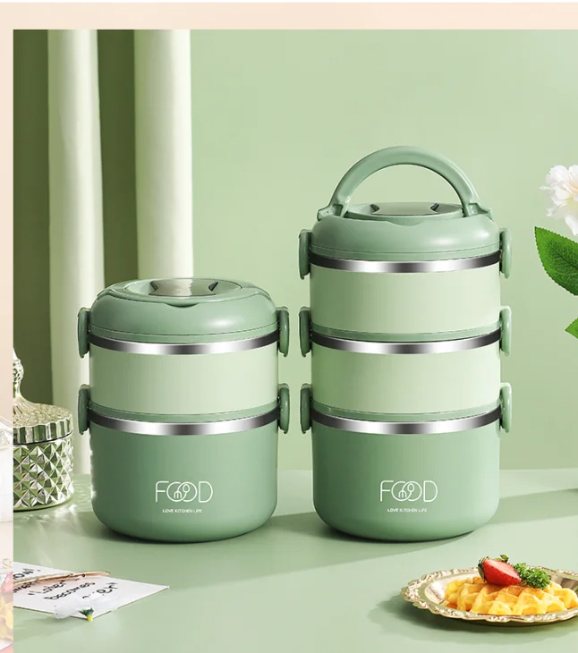 Juvenixs Round Multi-Layer Insulated Stainless Steel Bento Lunch Box – Leak-Proof, Durable, with Handle & Tableware for Adults, Office, Camping - Image 3