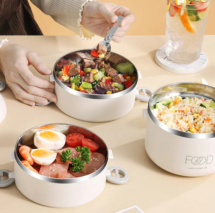 Juvenixs Round Multi-Layer Insulated Stainless Steel Bento Lunch Box – Leak-Proof, Durable, with Handle & Tableware for Adults, Office, Camping - Image 4