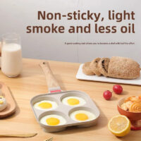 Juvenixs Nonstick 4-Cup Egg Frying Pan with Bakelite Handle & Silicone Strip - Perfect for Breakfast Pancakes & More - Aluminum Cookware for Gas & Induction Stoves