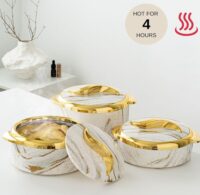 Juvenixs Marble Pattern Insulated Food Warmer Set - 3-Piece Stainless Steel Casserole Dish with Lids, Keeps Food Warm or Cold Thermal - Image 7
