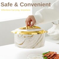 Juvenixs Marble Pattern Insulated Food Warmer Set - 3-Piece Stainless Steel Casserole Dish with Lids, Keeps Food Warm or Cold Thermal - Image 6