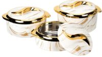 Juvenixs Marble Pattern Insulated Food Warmer Set - 3-Piece Stainless Steel Casserole Dish with Lids, Keeps Food Warm or Cold Thermal - Image 3