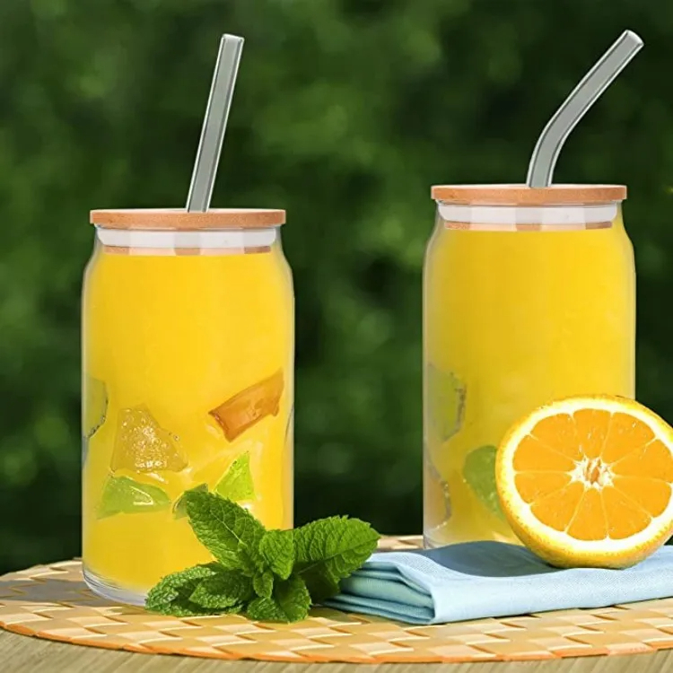 Juvenixs 16 oz Glass Cups Set with Bamboo Lids and Straws β 4 Pcs Reusable Tumbler for Iced Coffee, Tea, and Smoothies Bottles - Image 4