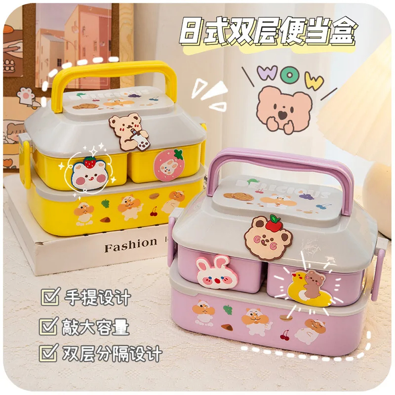Juvenixs Portable Kawaii Lunch Box for Kids - Square Stylish Washable Container with Handle, Spoon & Fork, BPA-Free, Microwavable, Leak-Proof, Freshness Preservation - Image 6