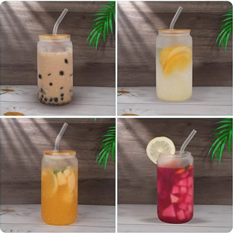 Juvenixs 16 oz Glass Cups Set with Bamboo Lids and Straws β 4 Pcs Reusable Tumbler for Iced Coffee, Tea, and Smoothies Bottles - Image 3