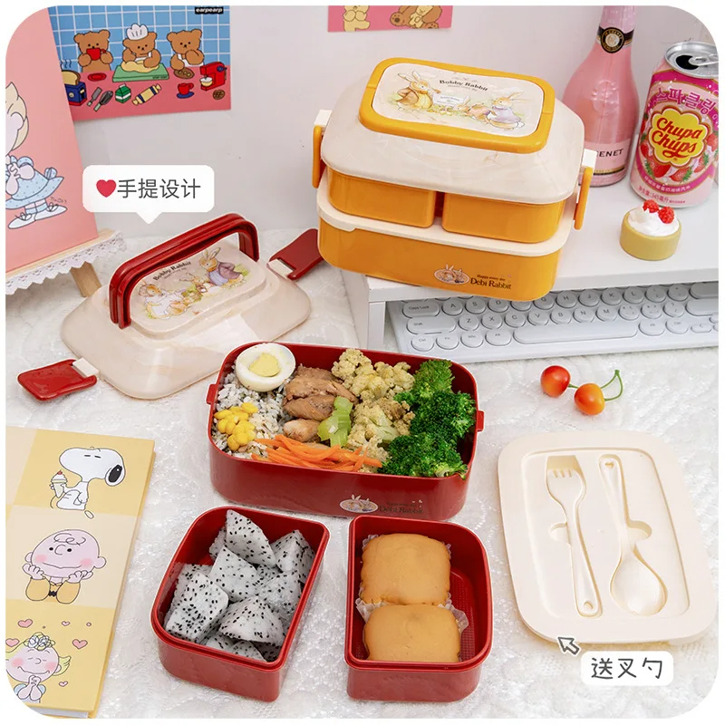 Juvenixs Portable Kawaii Lunch Box for Kids - Square Stylish Washable Container with Handle, Spoon & Fork, BPA-Free, Microwavable, Leak-Proof, Freshness Preservation - Image 7