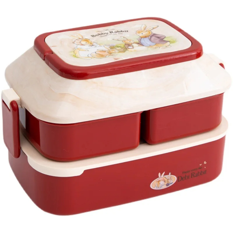 Juvenixs Portable Kawaii Lunch Box for Kids - Square Stylish Washable Container with Handle, Spoon & Fork, BPA-Free, Microwavable, Leak-Proof, Freshness Preservation